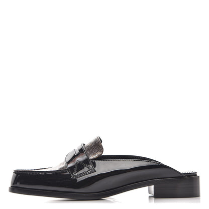Louis Vuitton Monogram Patent Academy Open Back Loafers 37.5 Black 1 of 8