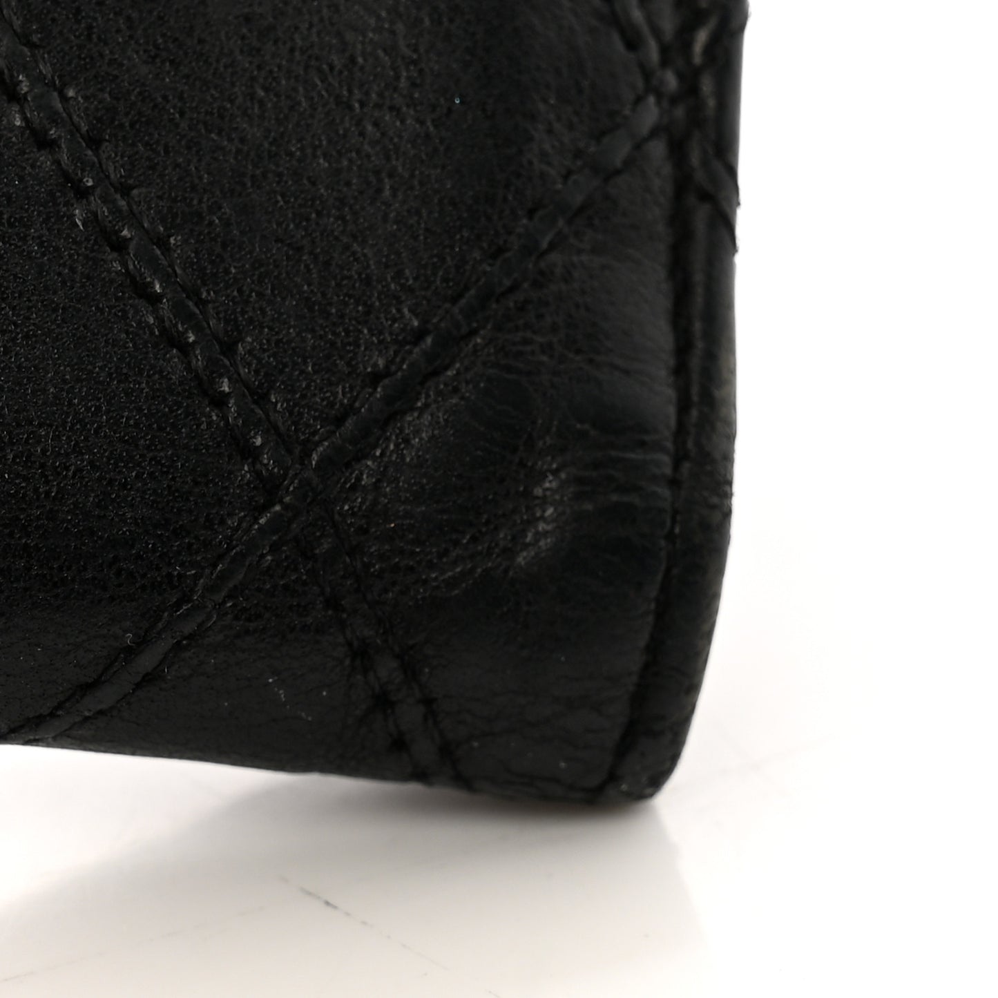 Lambskin Diamond Stitched Compact French Wallet Black