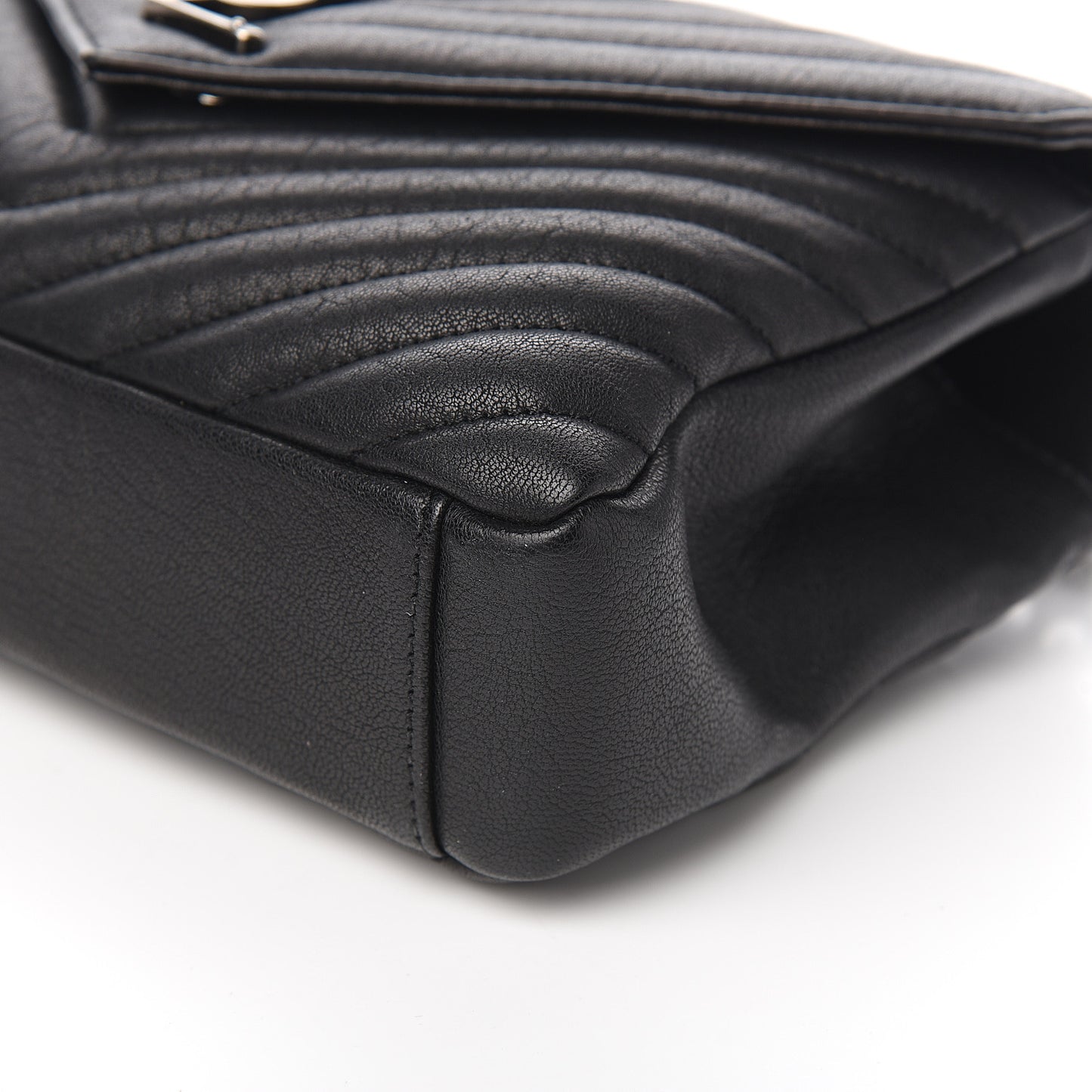 Sheepskin Matelasse Chevron Monogram Medium College Bag Black