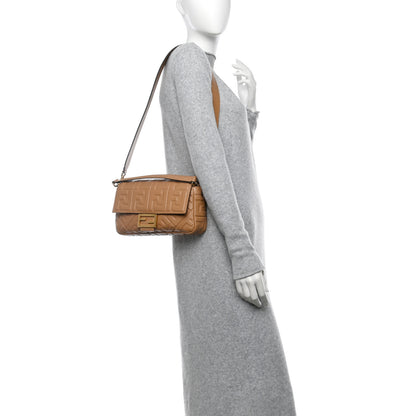 Fendi Nappa FF 1974 Embossed Baguette Miele Scuro 2 of 11