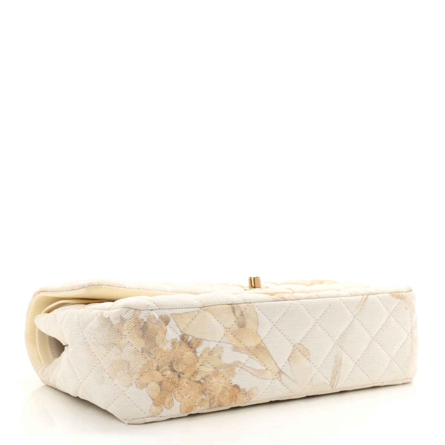 Denim Floral Printed Medium Double Flap Beige