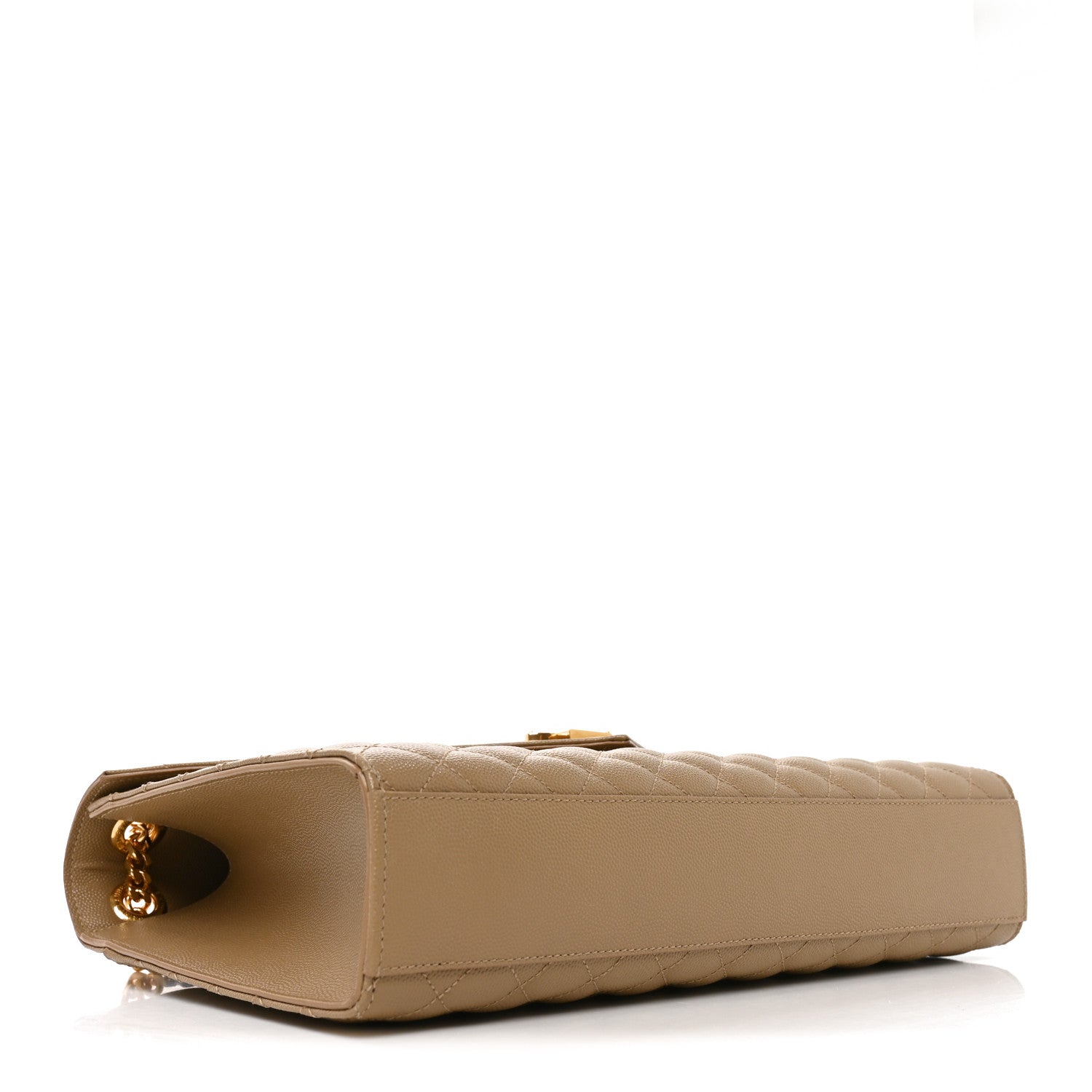 Saint Laurent Grain De Poudre Mixed Matelasse Large Triquilt Monogram Satchel Dark Latte 4 of 10