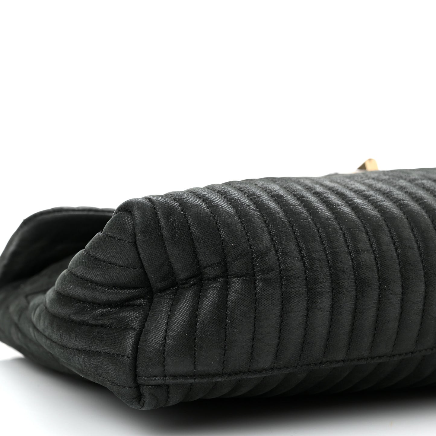 Iridescent Calfskin Vertical Quilted Mademoiselle Lock Bijoux Flap Shoulder Bag Black