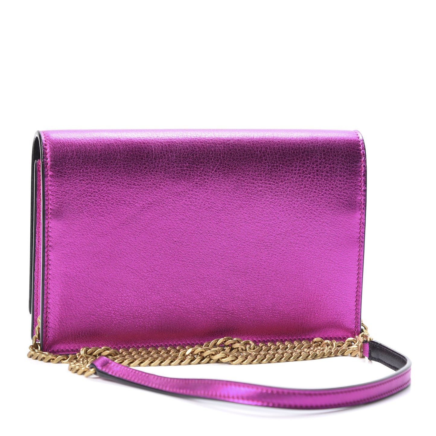 Metallic Calfskin Classic Monogram Kate Tassel Chain Wallet Fuchsia
