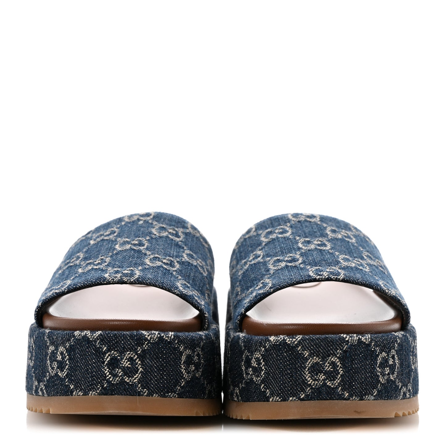 New Denim GG Monogram Angelina Platform 55mm Slide Sandals 36 Blue Tea