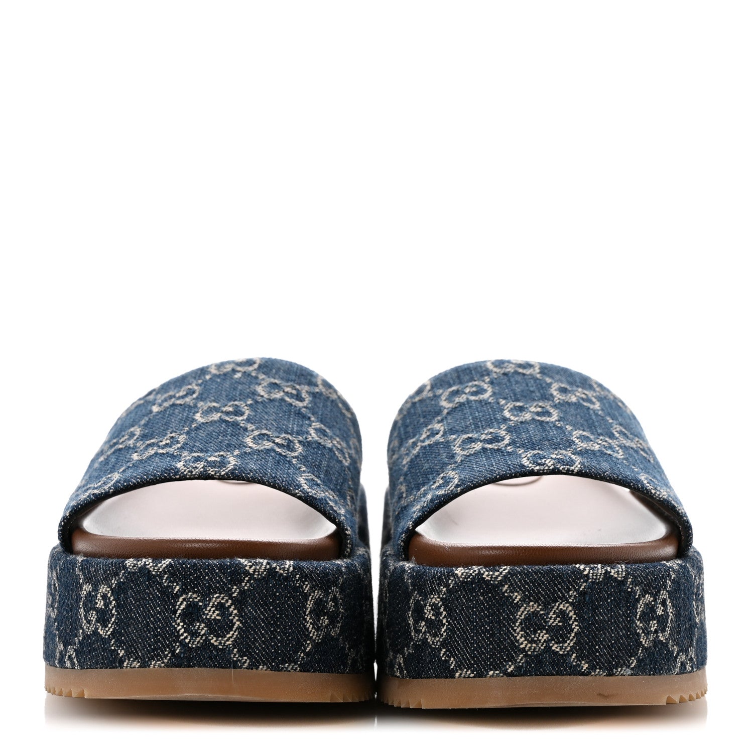 Gucci New Denim GG Monogram Angelina Platform 55mm Slide Sandals 36 Blue Tea 3 of 9