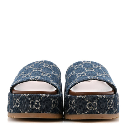 Gucci New Denim GG Monogram Angelina Platform 55mm Slide Sandals 36 Blue Tea 3 of 9