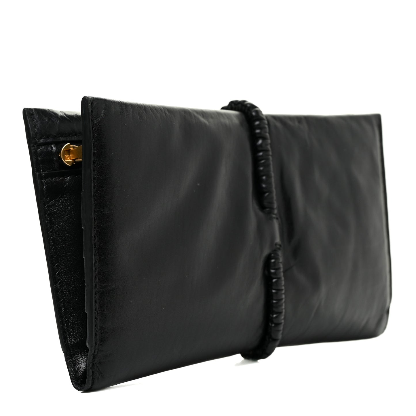 Calfskin Padded Bi Fold Clutch Black