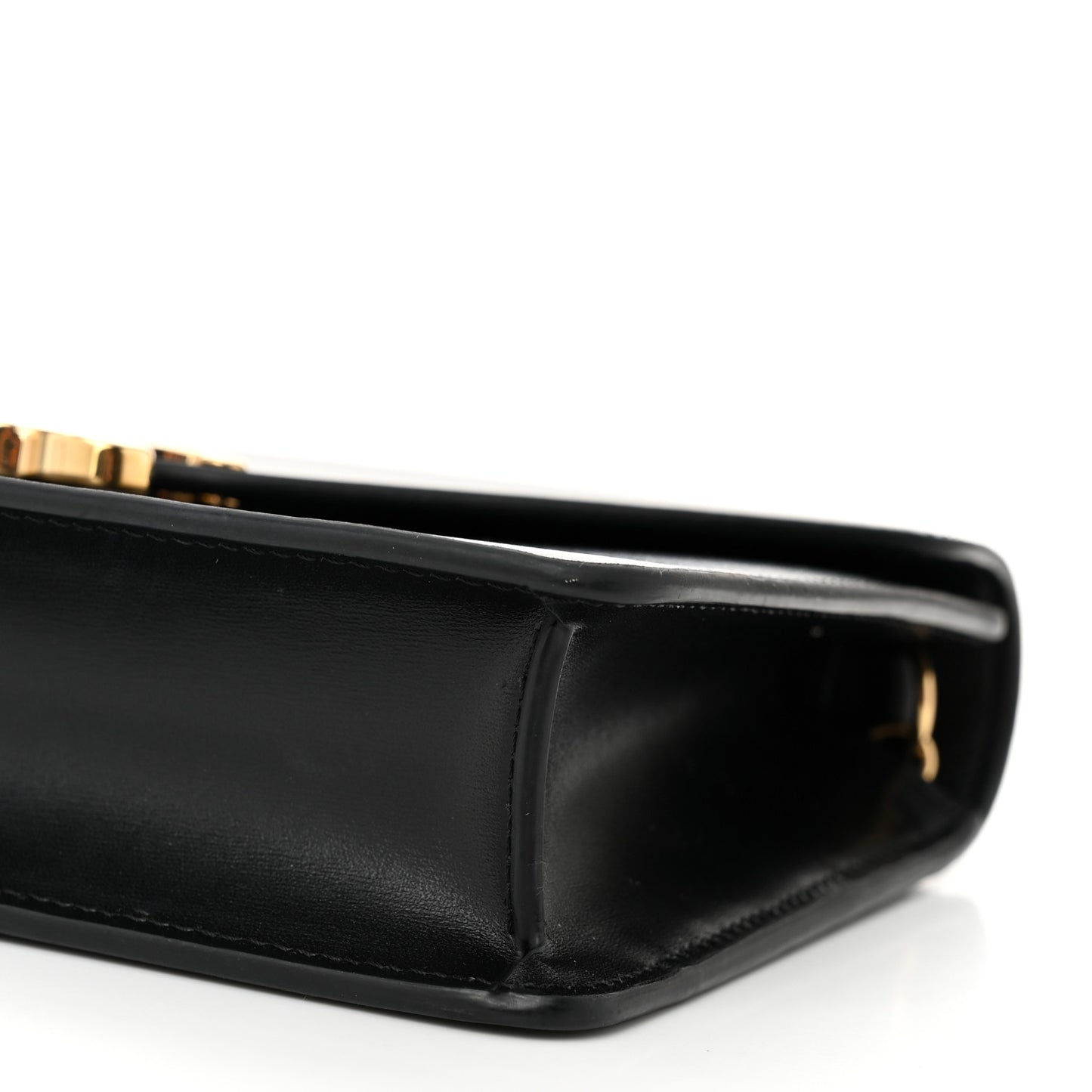 Shiny Calfskin Triomphe Margo Wallet on Chain Black