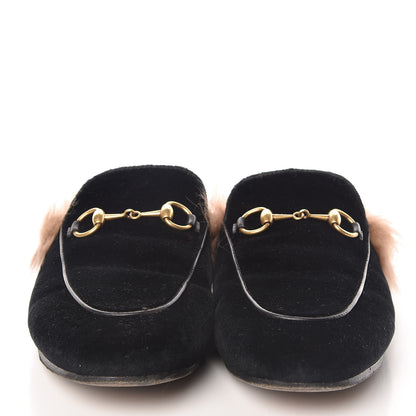Gucci Velvet Fur Womens Princetown Slippers 37 Black 2 of 10