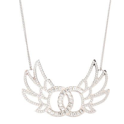 Chanel Baguette Crystal Winged CC Necklace Silver 1 of 7