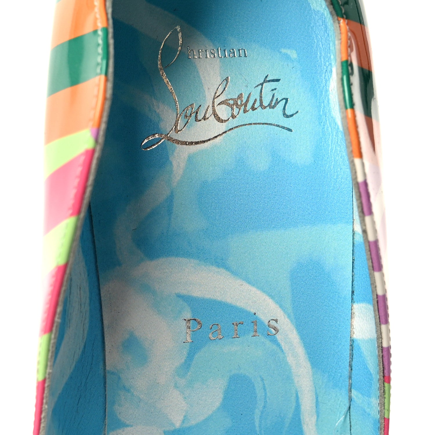 Christian Louboutin Patent Striped Grand Bain Swimming Pool Hot Chick 100 Pumps 38.5 Multicolor Lin Blue White 7 of 9
