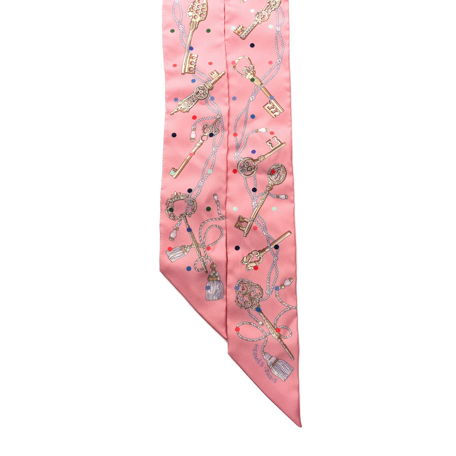 Hermes Silk Les Cles A Pois Twilly Rose Beige Multicolor 2 of 4