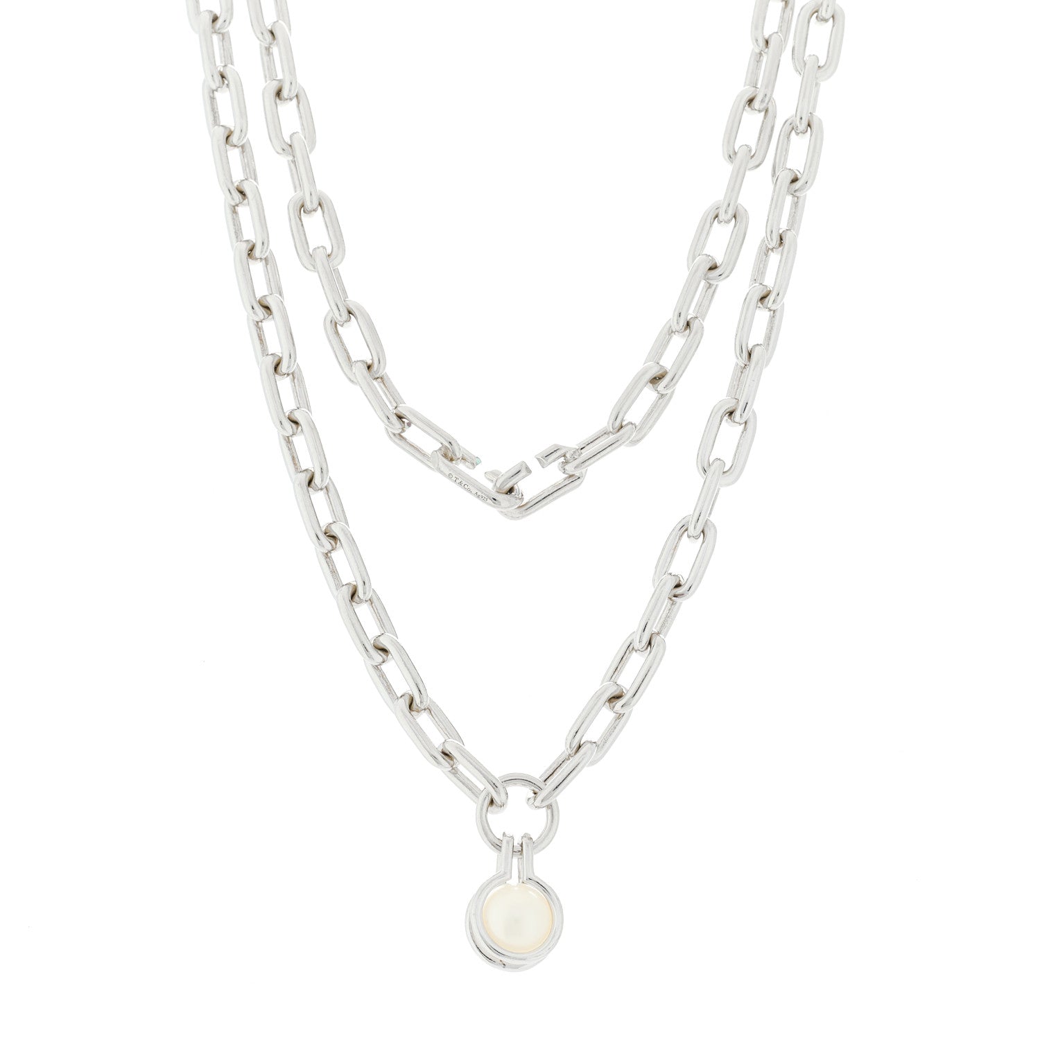 Tiffany Sterling Silver Cultured Pearl HardWear Necklace 1 of 5