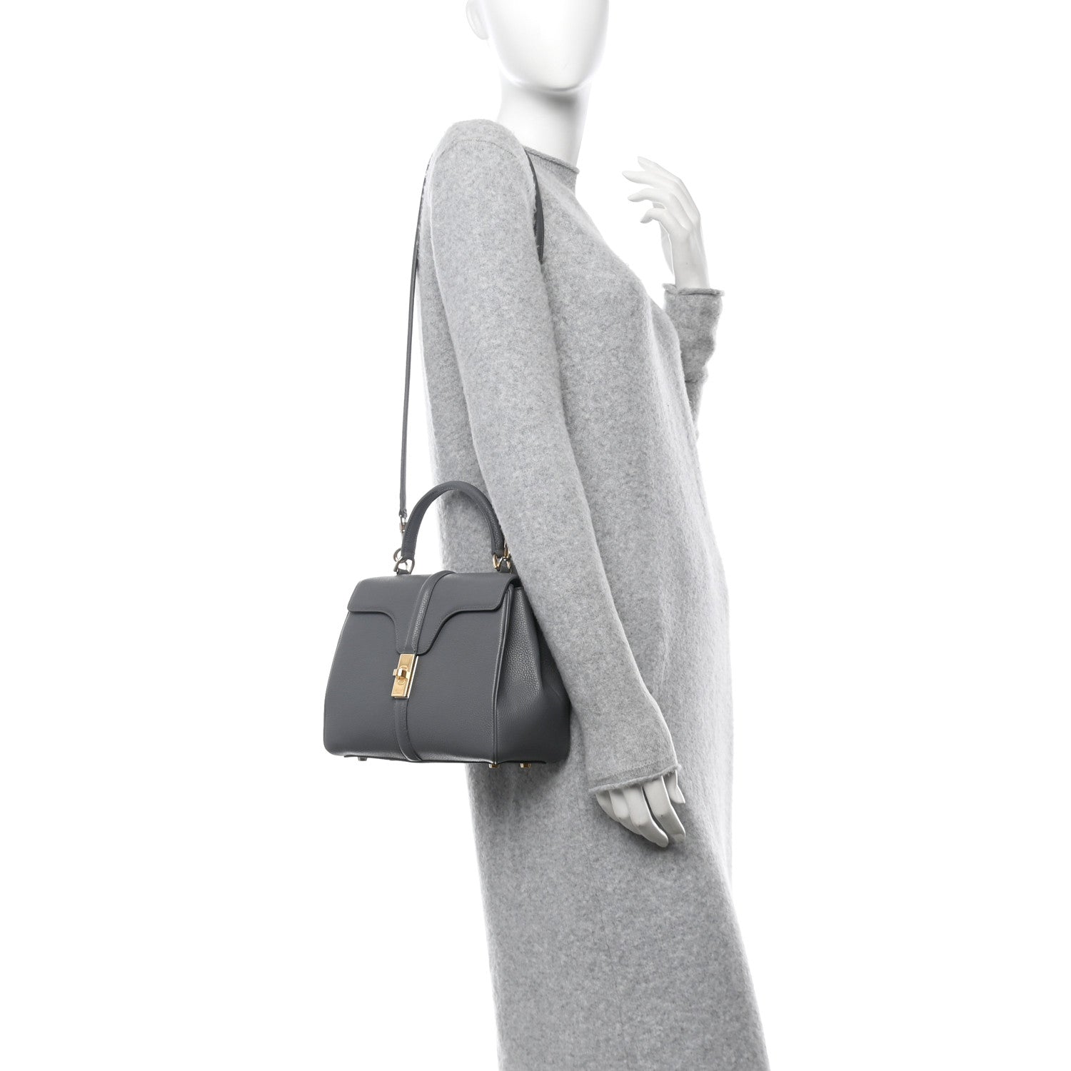 Celine Grained Calfskin Small 16 Top Handle Bag Medium Grey 2 of 15