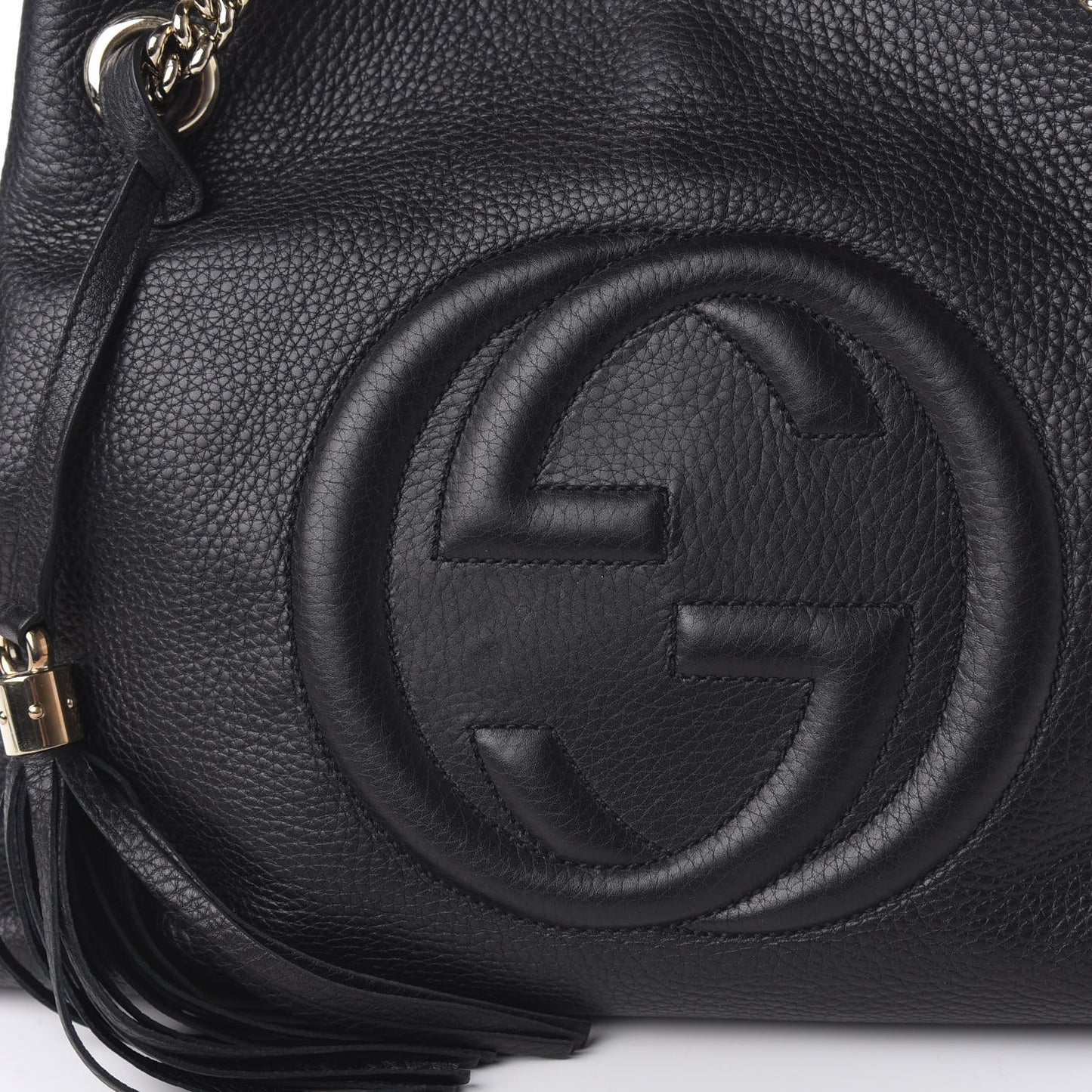 Pebbled Calfskin Medium Soho Chain Shoulder Bag Black