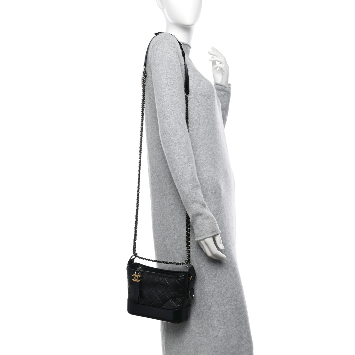 Aged Calfskin Quilted Small Gabrielle Hobo Black