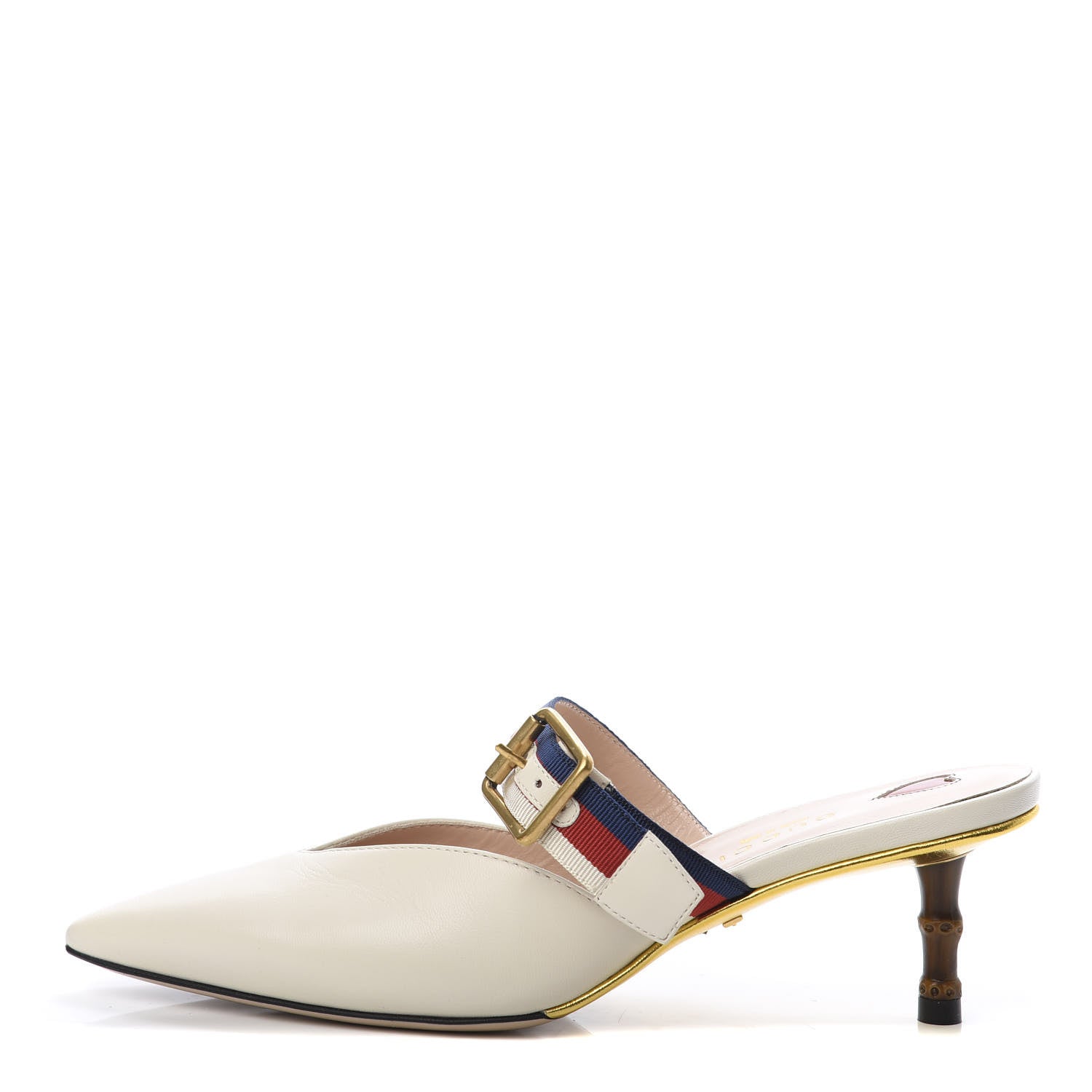 Gucci Malaga Kid Sylvie Web Bamboo Low Heel Mules 35 White 1 of 9