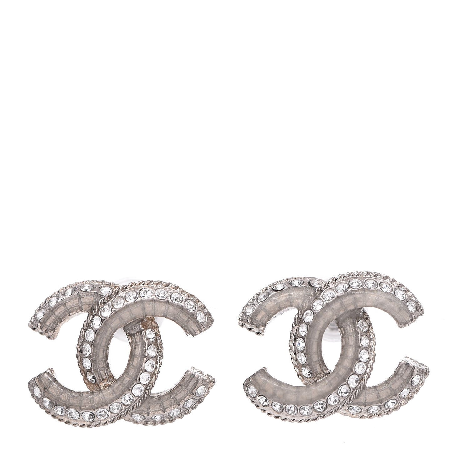 Enamel Crystal CC Earrings Silver