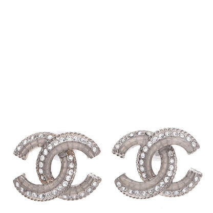 Chanel Enamel Crystal CC Earrings Silver 1 of 5
