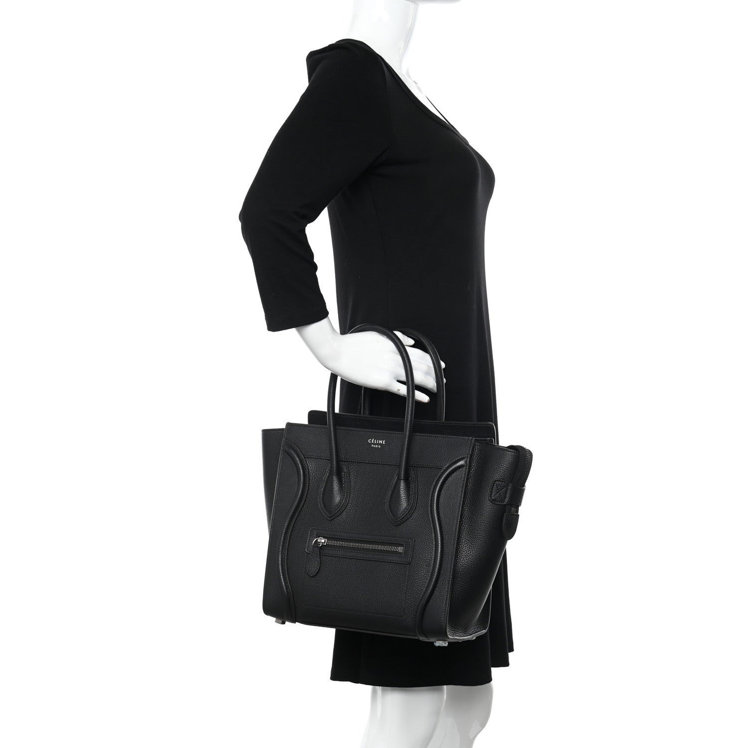 Celine Drummed Calfskin Micro Luggage Black 2 of 13