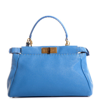 Fendi Cuoio Romano Raffia Selleria Medium Peekaboo Iconic Satchel Blue 1 of 10