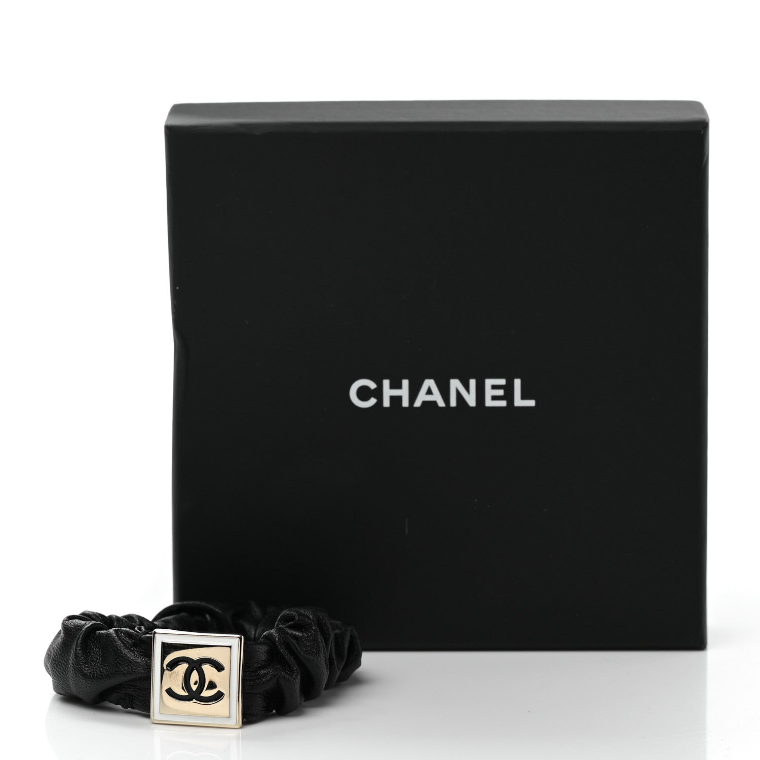 Chanel Lambskin Metal Enamel CC Hair Tie Black Gold 4 of 4