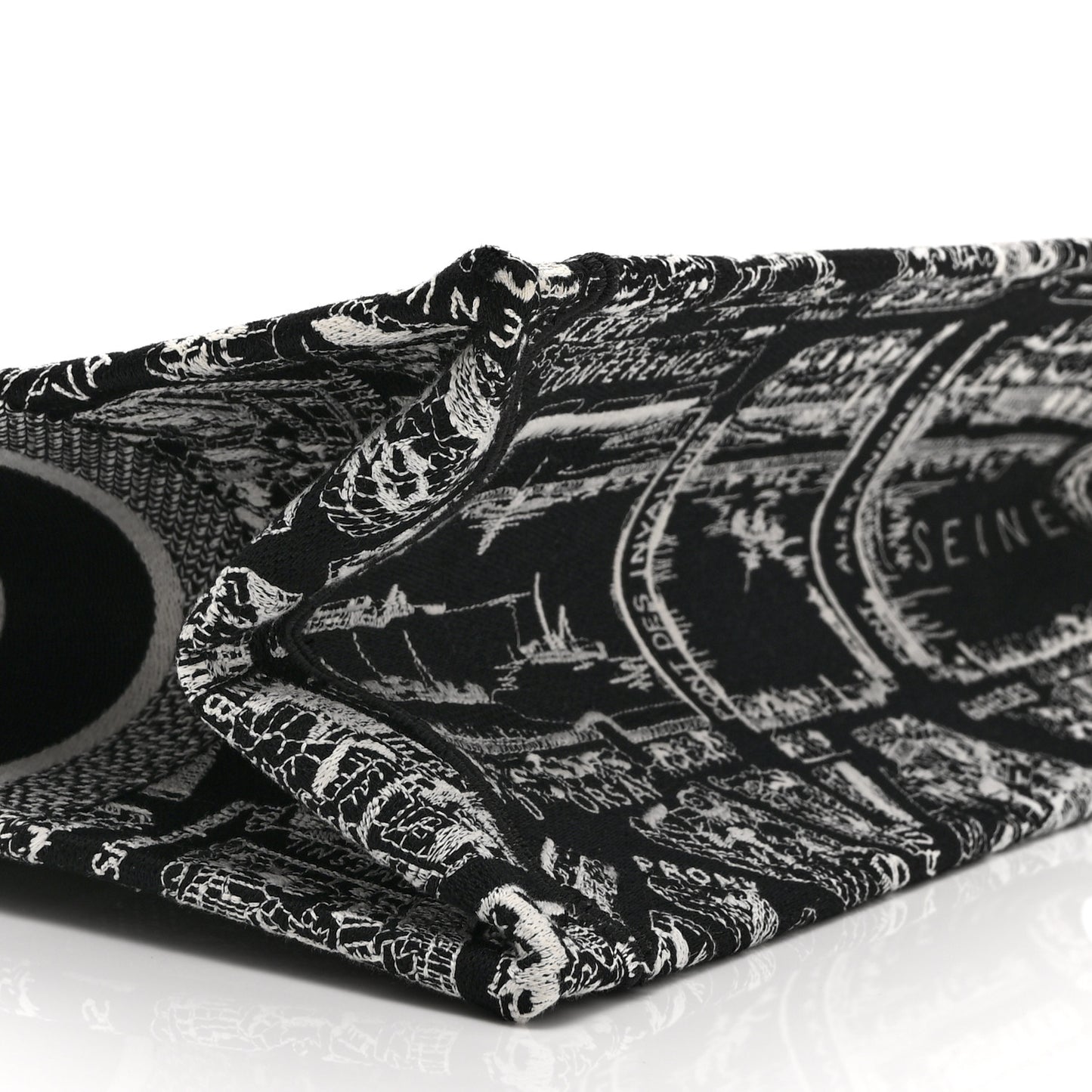Canvas Embroidered Medium Plan De Paris Book Tote Black White