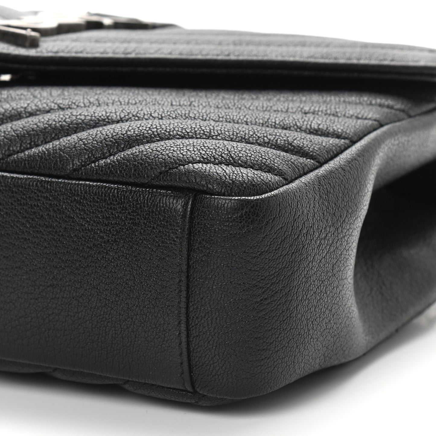 Sheepskin Matelasse Chevron Monogram Medium College Bag Black