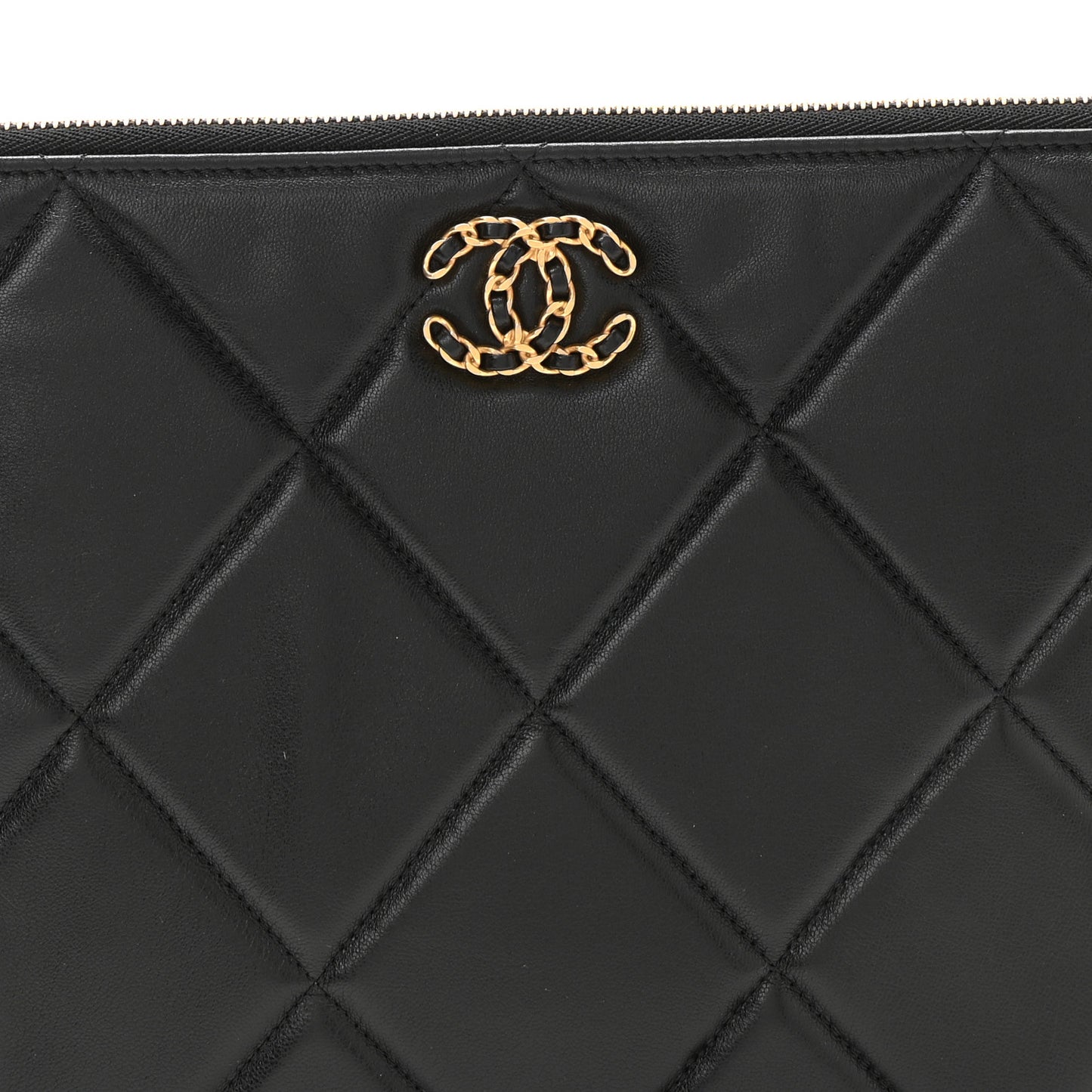 Goatskin Quilted Large Chanel 19 Pouch Black