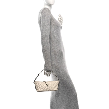 Gucci Calfskin Matelasse Chevron Monochrome GG Marmont Sling Shoulder Bag Mystic White 3 of 19