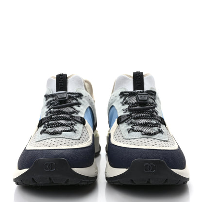 Chanel Fabric Suede Calfskin Mesh Womens CC Sneakers 39.5 Black Blue Ivory 2 of 9
