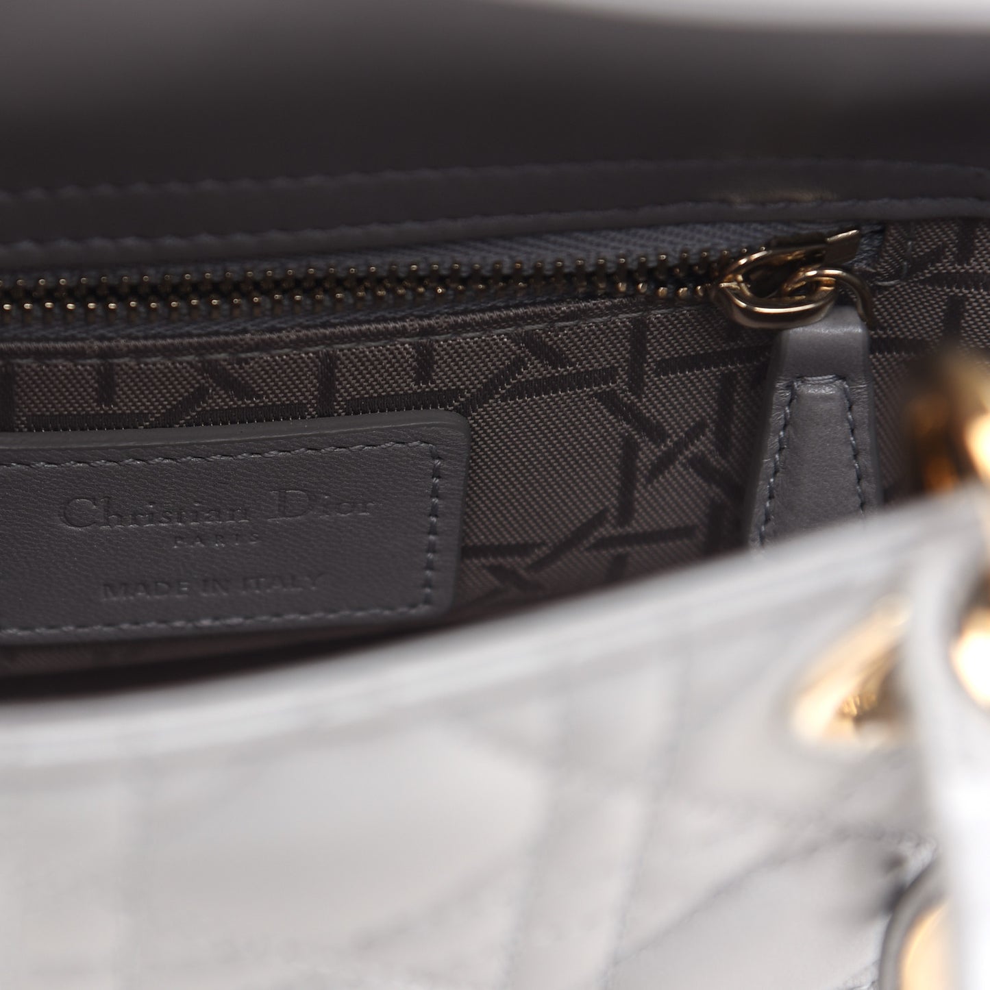 Metallic Lambskin Cannage Mini Lady Dior Grey