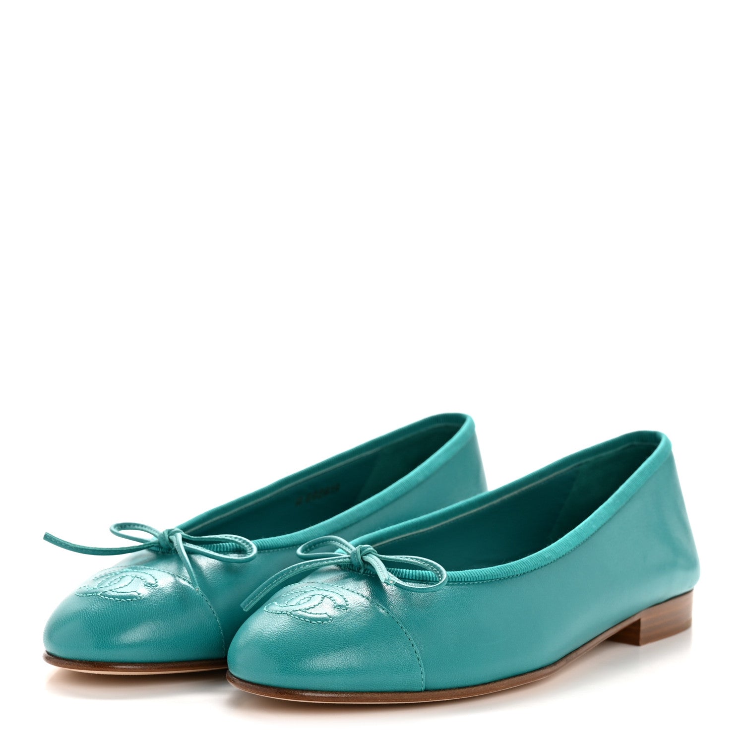 Chanel Lambskin Cap Toe CC Ballerina Flats 36.5 Turquoise 4 of 11