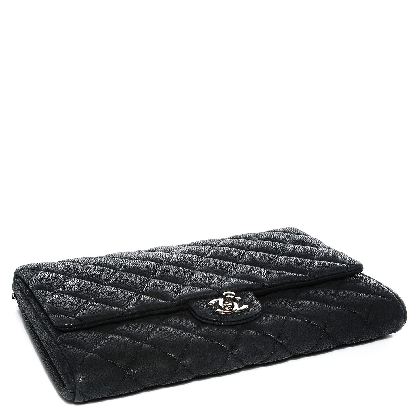 Iridescent Caviar Quilted Clutch With Chain Flap Black