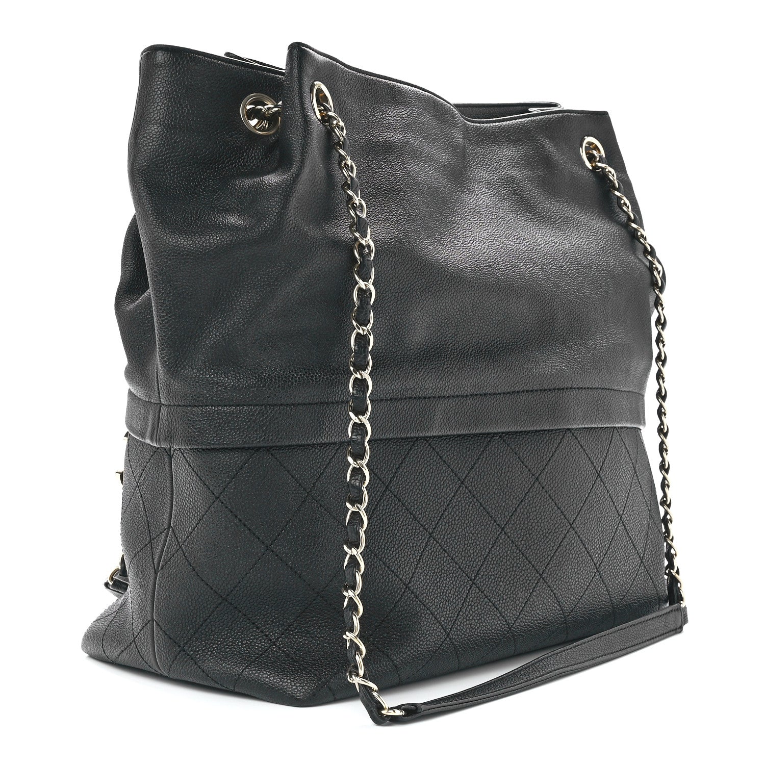 Chanel Crumpled Grained Calfskin Zip and Carry Shopping Tote Black 3 of 11