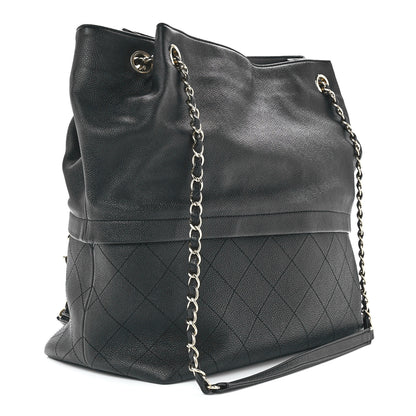Chanel Crumpled Grained Calfskin Zip and Carry Shopping Tote Black 3 of 11