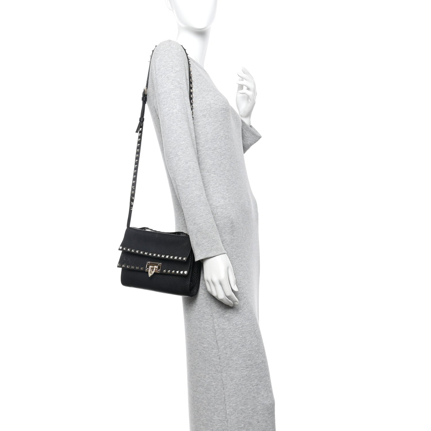 Valentino Garavani Grainy Calfskin Rockstud Double Flap Crossbody Bag Black 2 of 12