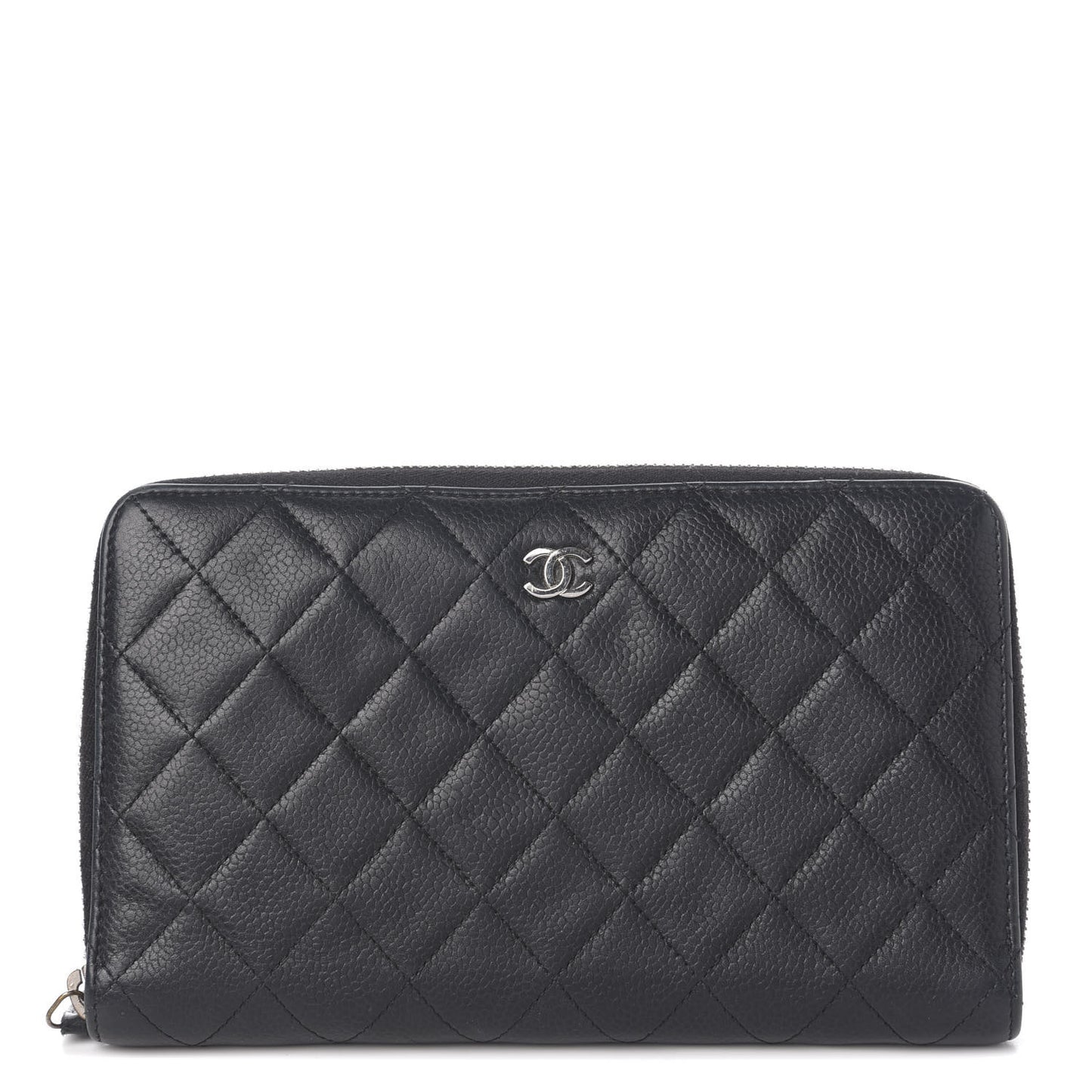 Caviar Quilted Large Zip Around Organizer Wallet Black