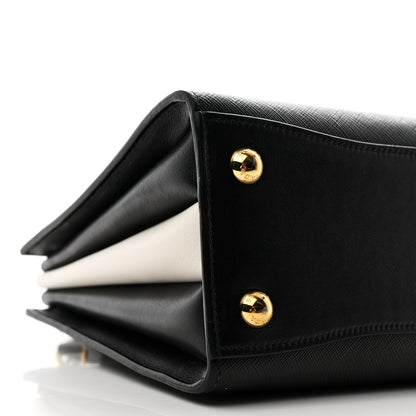 Prada Saffiano City Calfskin Mini Bibliothèque Top Handle Black White 11 of 13