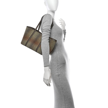 Loro Piana Blurred Double Cashmere Calfskin Plaid Small Carry Everything Tote Pecan Nut Green Cayenne Mel 2 of 9