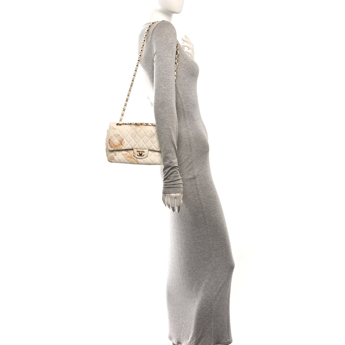 Chanel Denim Floral Printed Medium Double Flap Beige 3 of 10