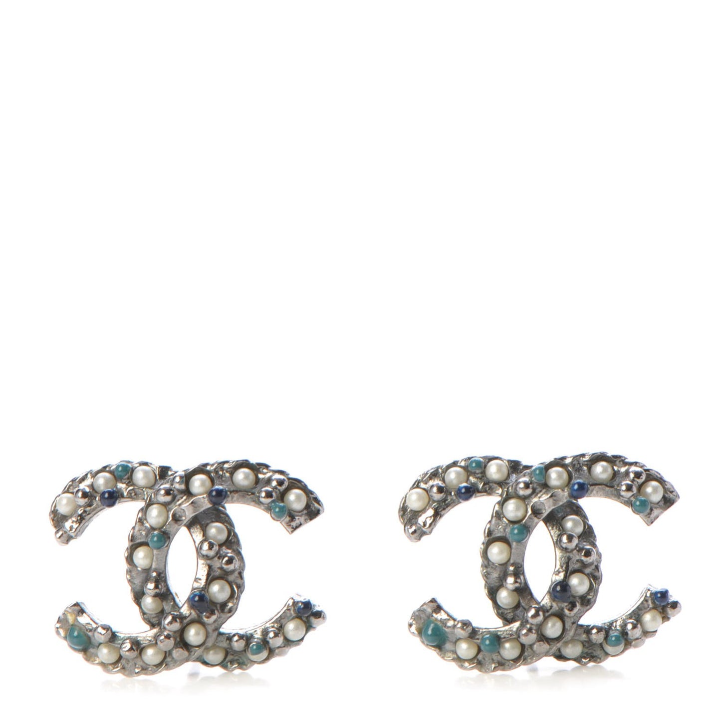 Pearl Resin Bead CC Earrings Silver Blue