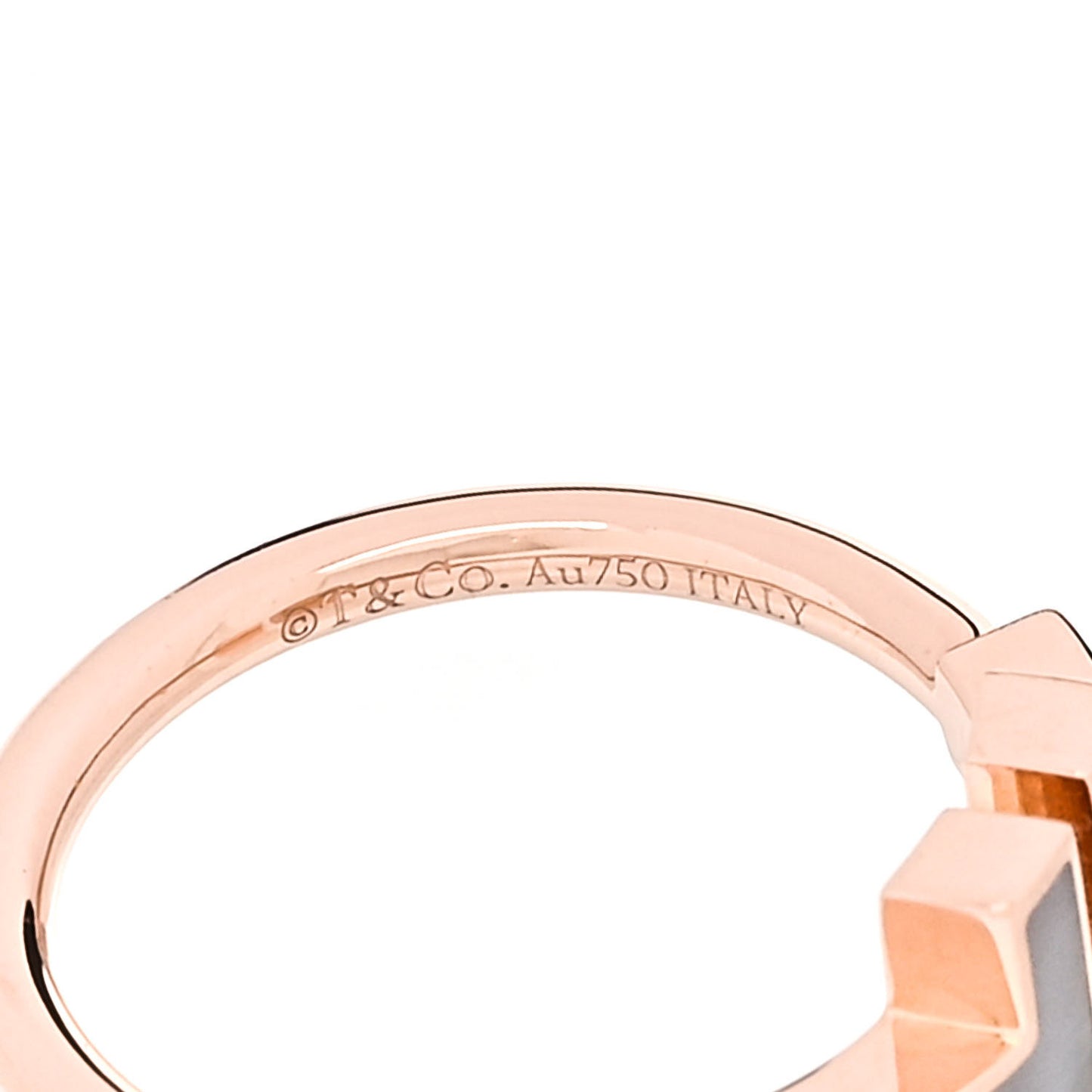 18K Rose Gold Diamond Mother of Pearl T Wire Ring 52 6