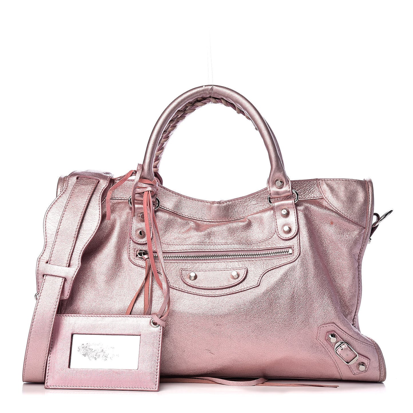 Metallic Agneau Classic Silver Hardware S City Sparkle Pale Rose