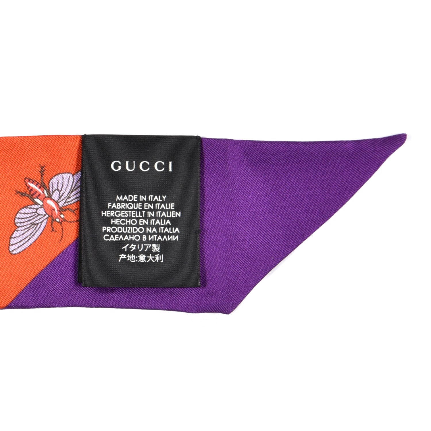 Gucci Silk Floral Neck Bow Scarf Orange Purple 3 of 4