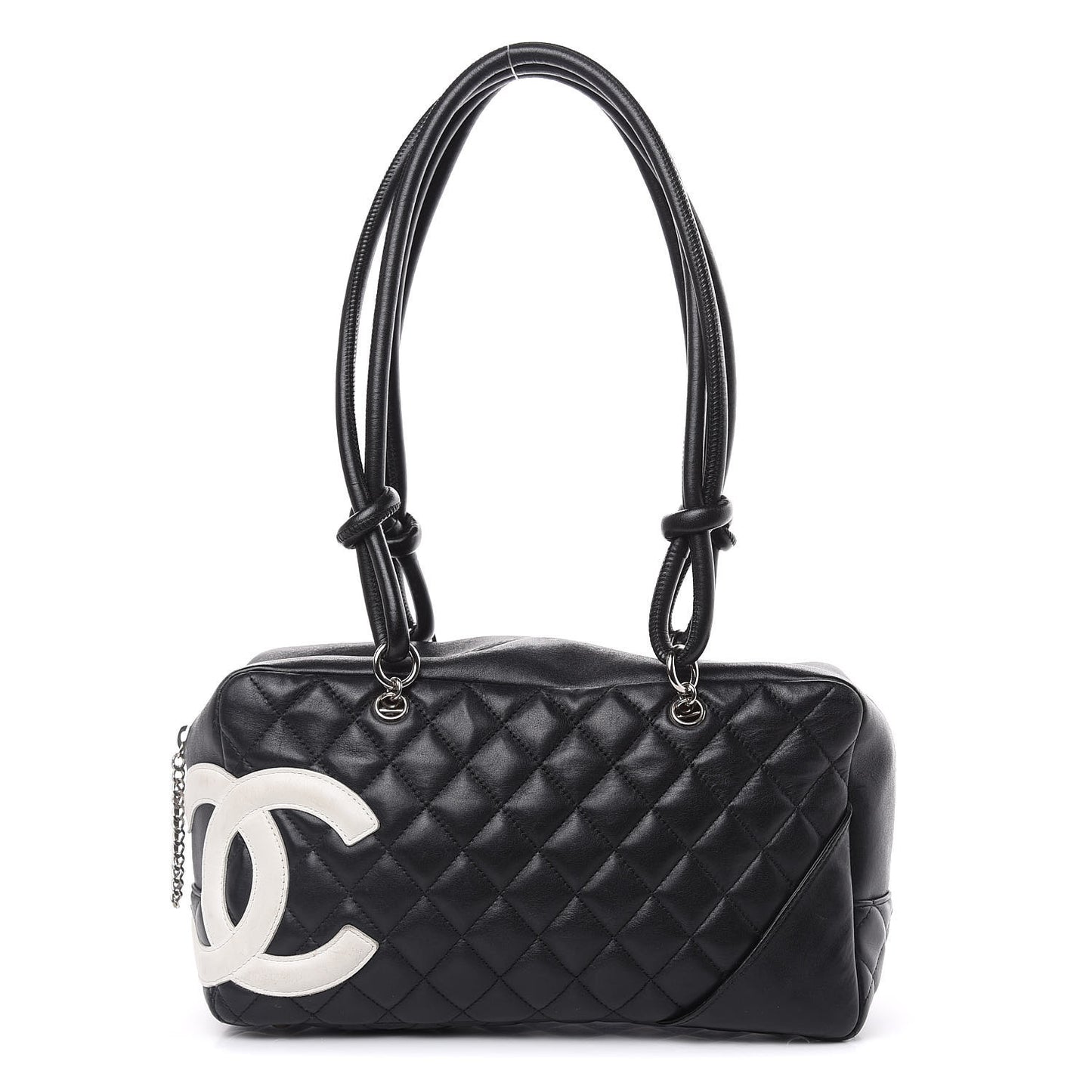 Calfskin Quilted Large Cambon Bowler Black White