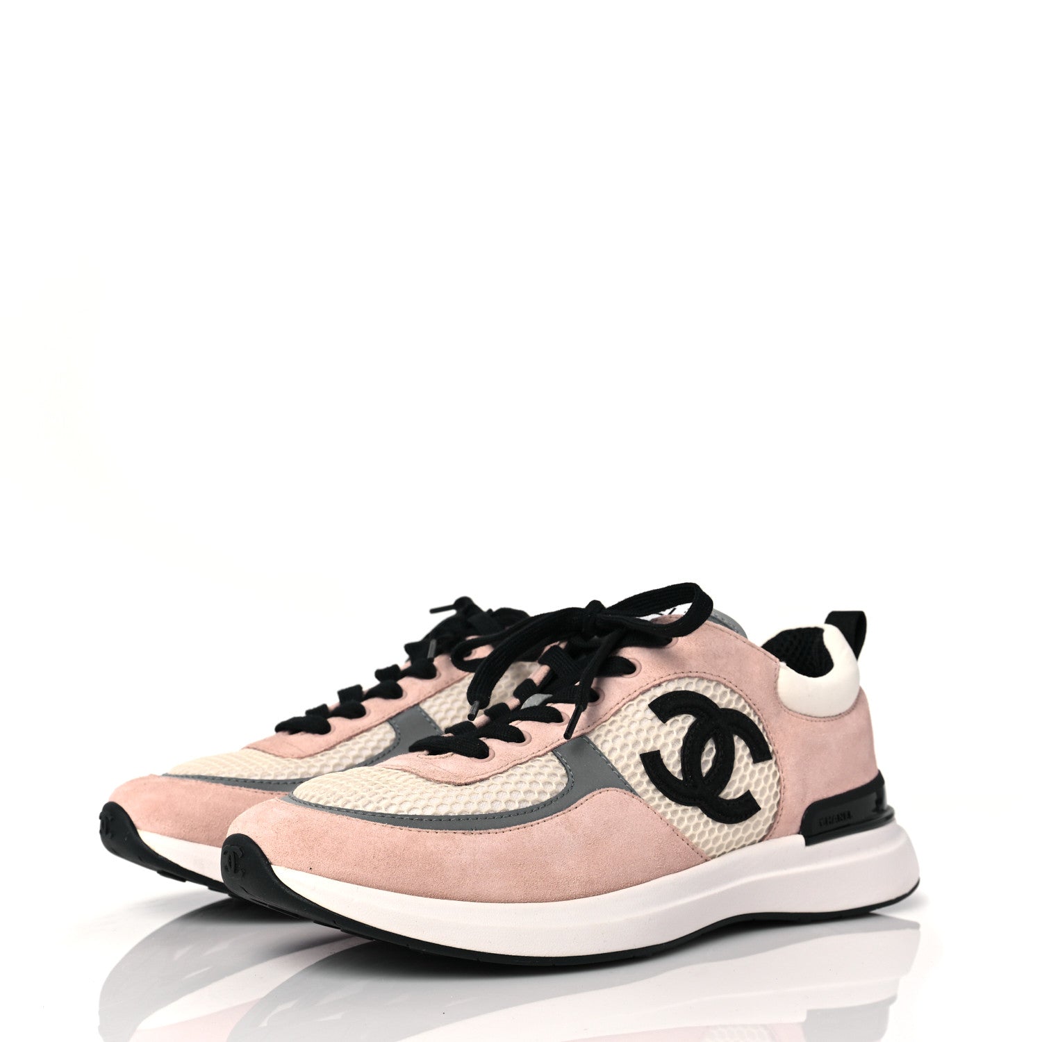 Chanel Mesh Suede Calfskin Grained Calfskin Womens CC Sneakers 41 Pink 3 of 7