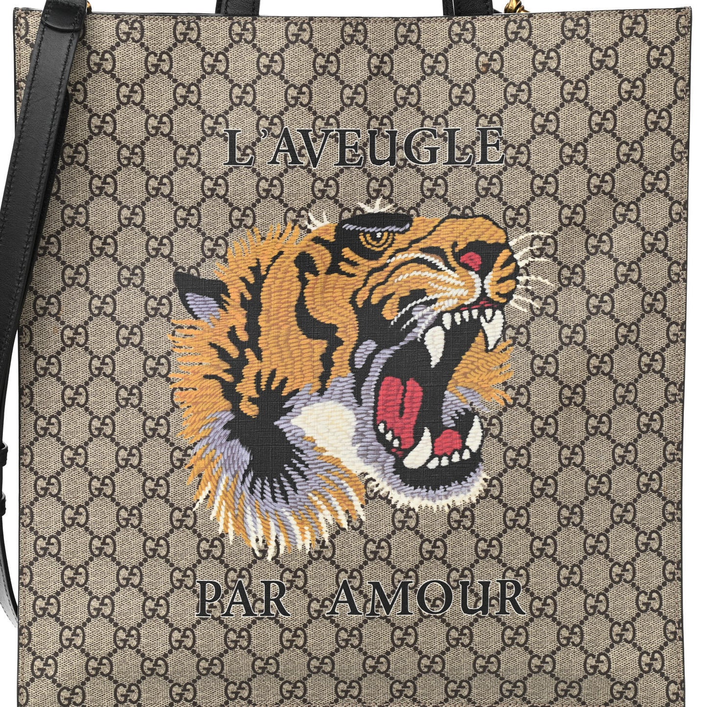 GG Supreme Monogram L'Aveugle Par Amour Print Vertical Tote Black