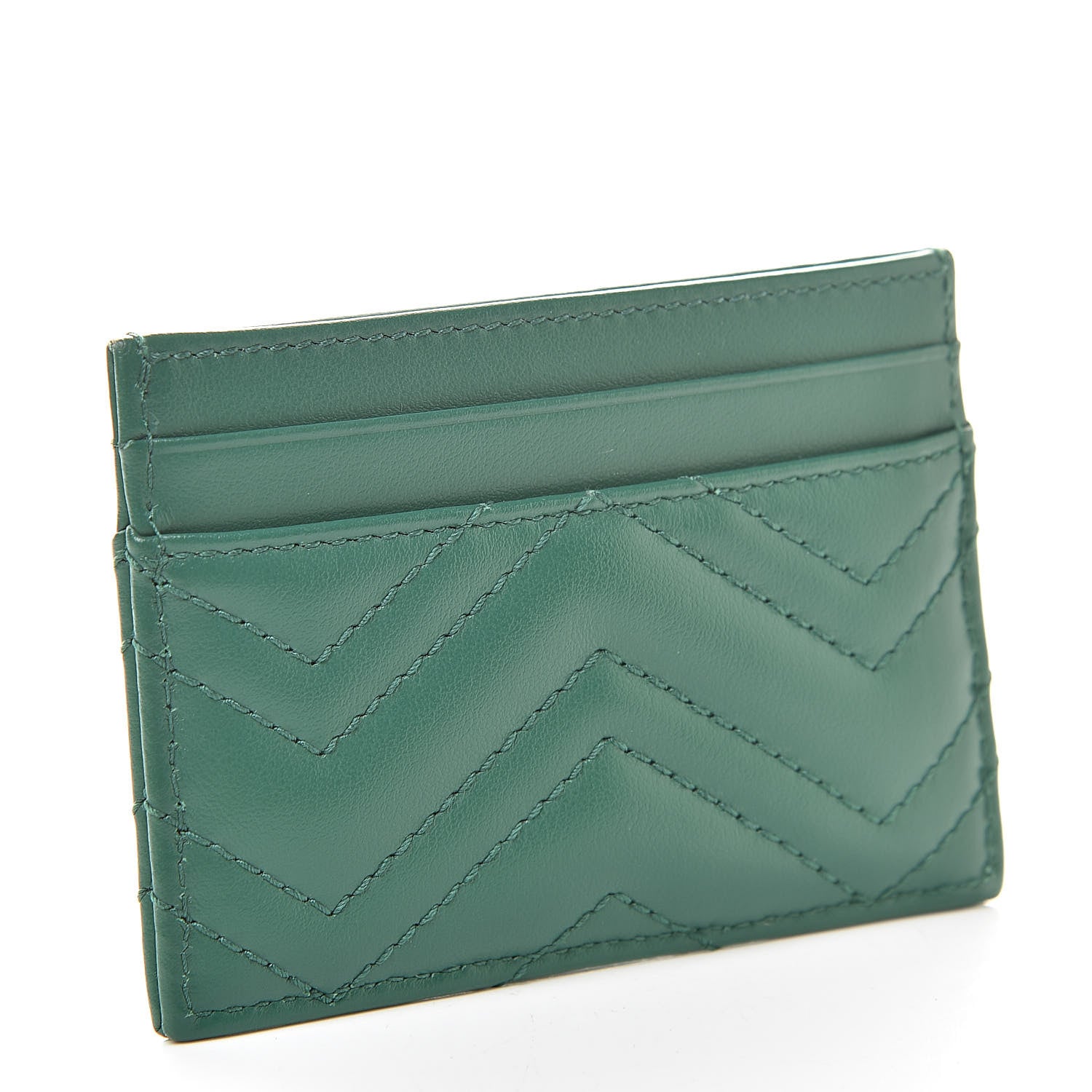 Gucci Calfskin Matelasse GG Marmont Card Holder Emerald Green 3 of 7